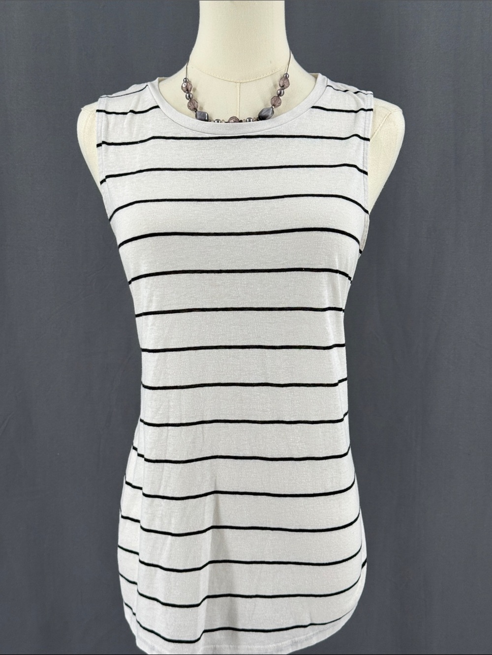 Maurices White Tank Top with Black Horizontal Stripes